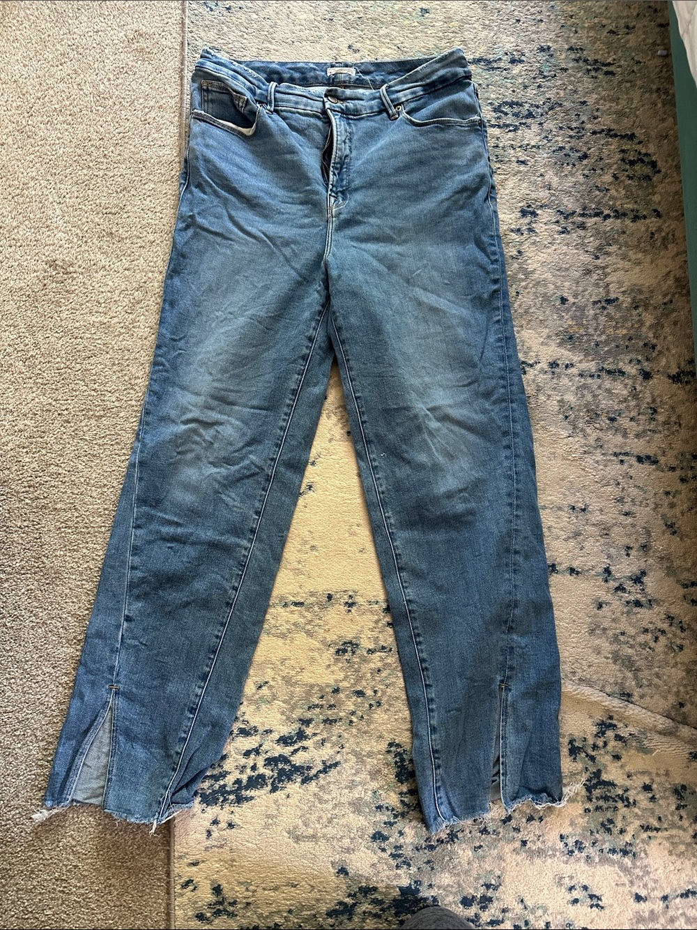 Good American Blue Straight-Leg Jeans with Split Hem